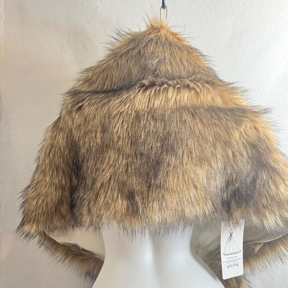 Faux Fur Stole Brown Tan Wrap Women Faux Fur Shawl - Picture 2 of 8
